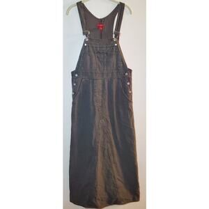 Vintage Sundance Denim Dress Bib Overall Maxi Cotton Brown Pinstripe Size 8 Y2K
